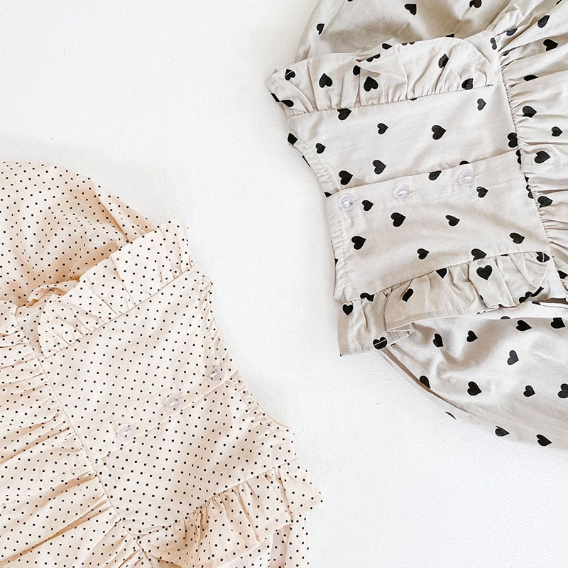 Heart Print Long Sleeve romper & Hat