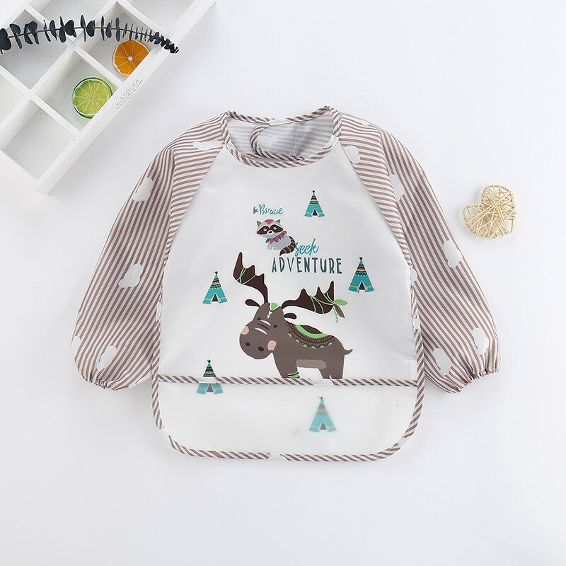 Bird/Deer/Rabbit Long Sleeve Bib With Pocket