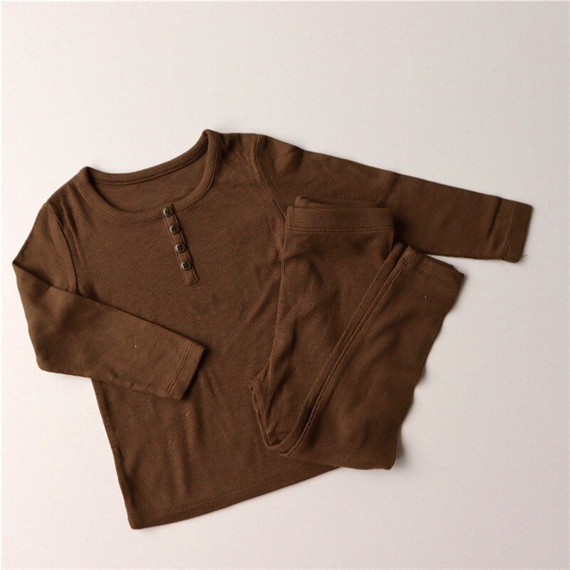Solid Color Long Sleeve Pajamas Top & Pants Set