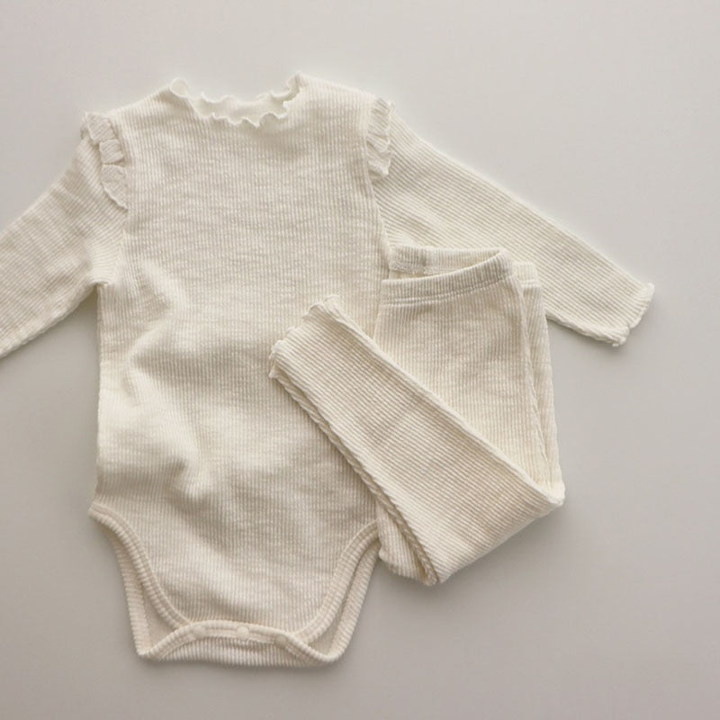 Ruffle Shoulders Bodysuit/Blouse And Pants Pajamas