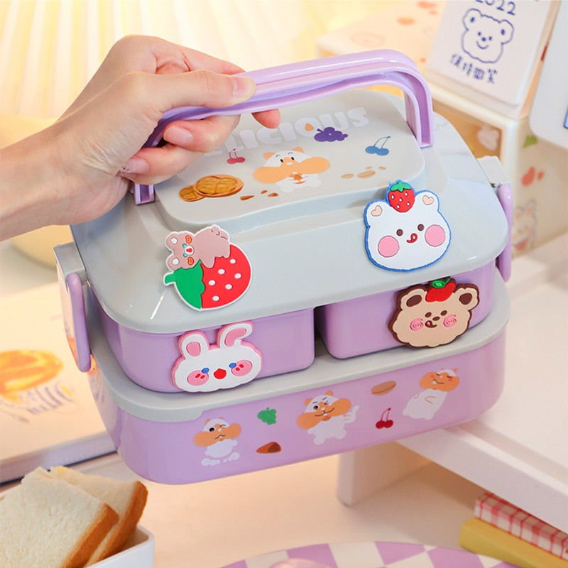 Cartoon Stickers Double Layers Lunch Box
