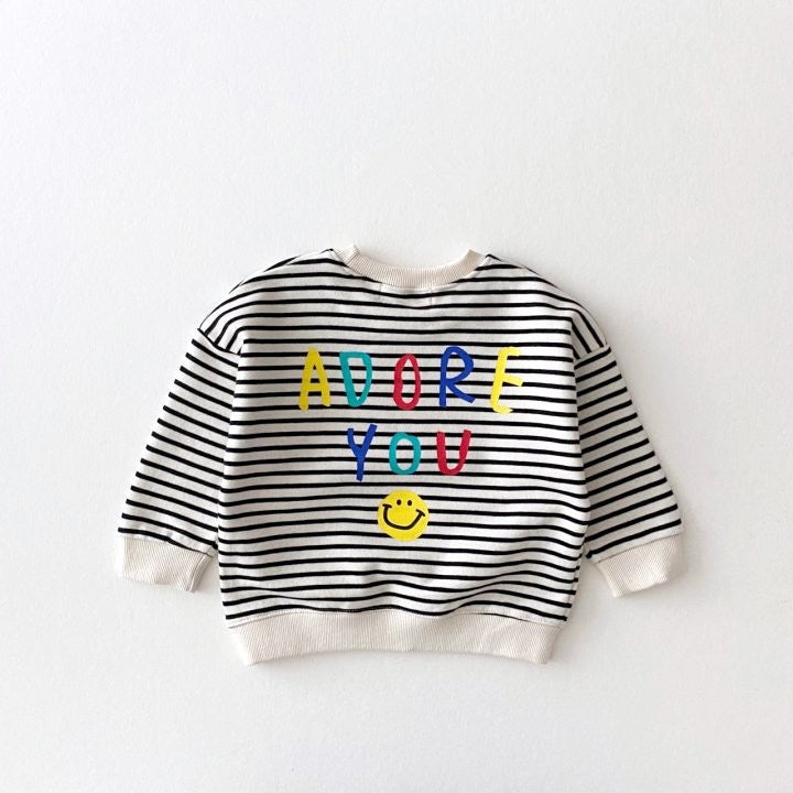ADORE YOU Beige/Striped Smile Sweatshirt