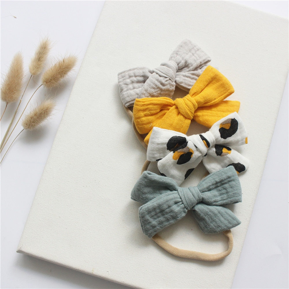 4Pcs/Set Cotton Bow Elastic Headband
