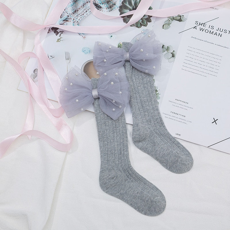Flower Bows Long Stripped Soft Socks