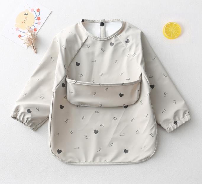 Cartoon Print Waterproof Long Sleeve Bibs