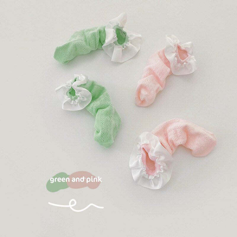 2 Pairs Candy Colored Lace Loop Mesh Socks