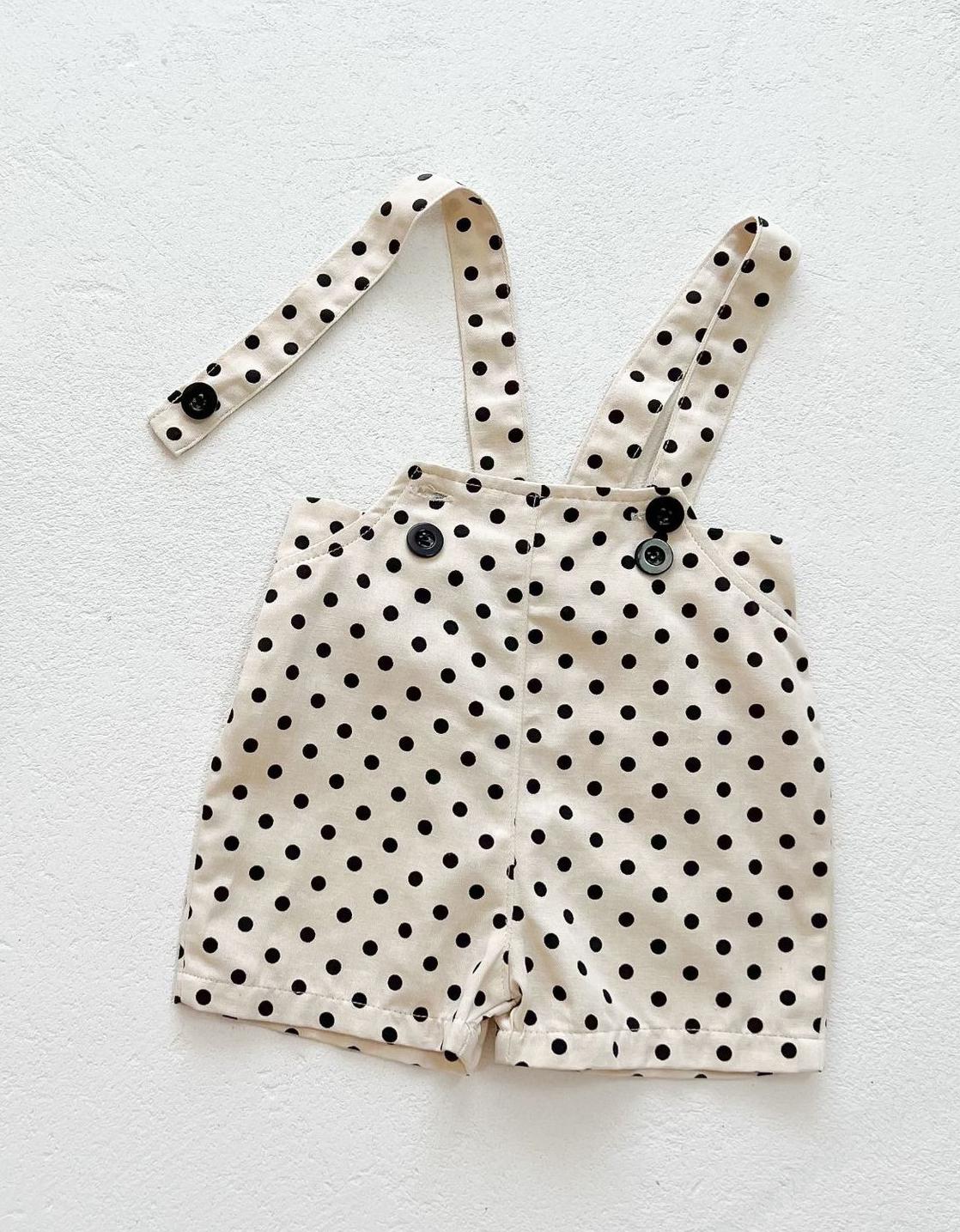 Bear/Dot Print Short Sleeve Overall & T-Shirt Set
