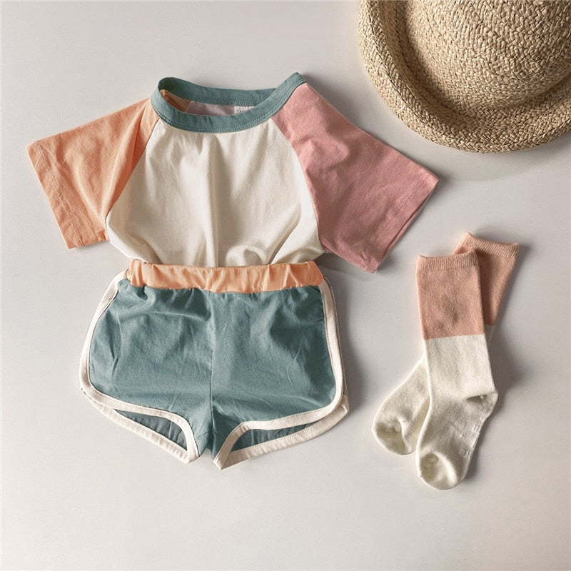 Pastel Colorblock Shorts Set