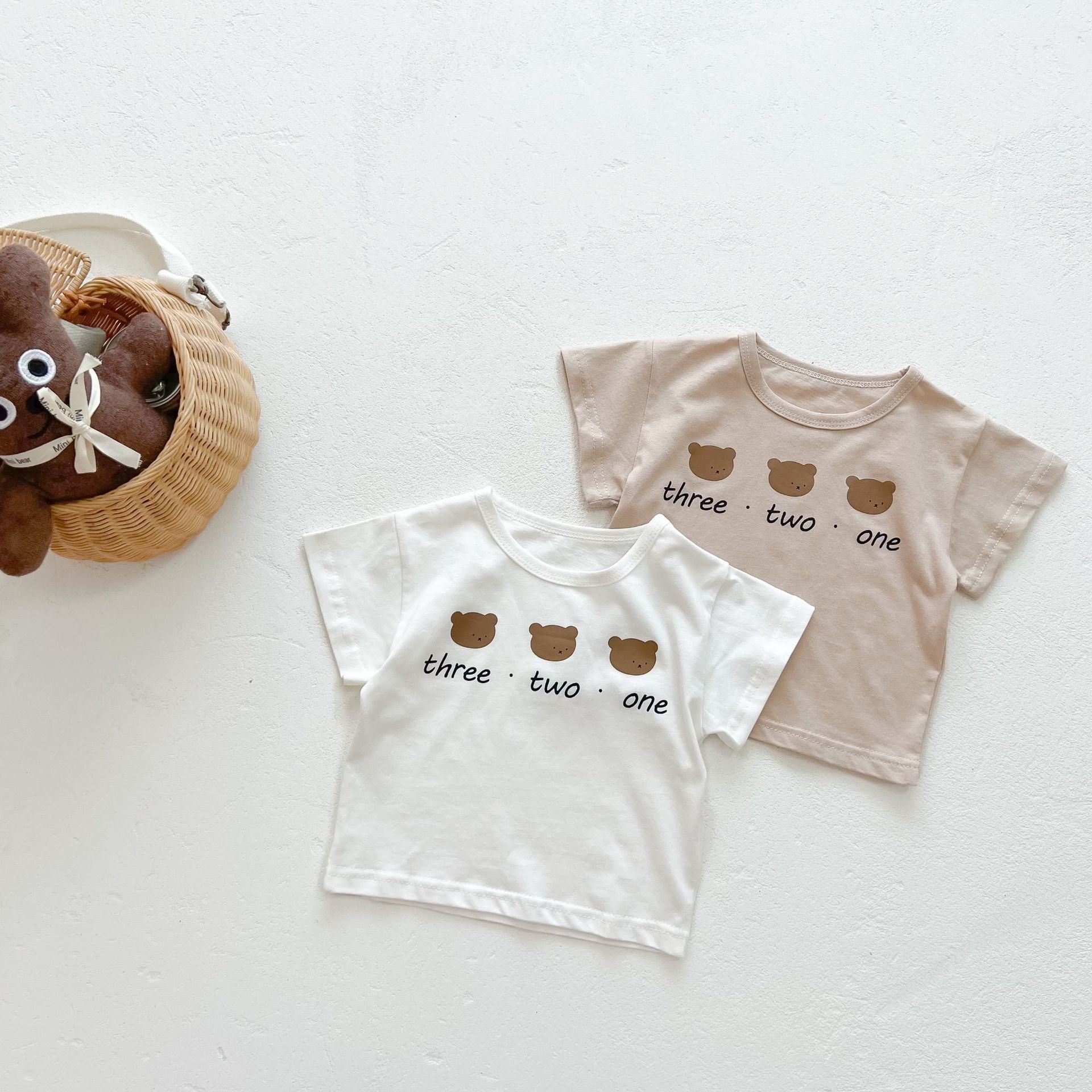 Bear/Dot Print Short Sleeve Overall & T-Shirt Set