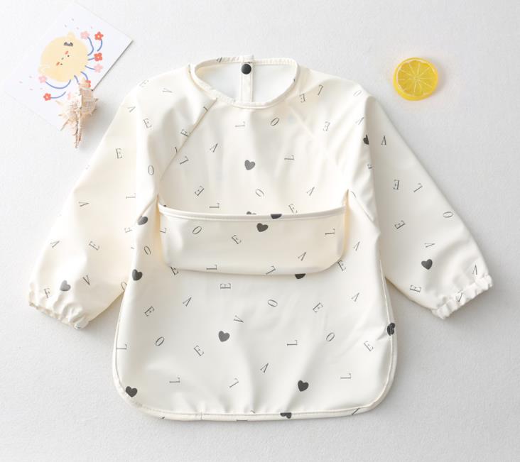 Cartoon Print Waterproof Long Sleeve Bibs