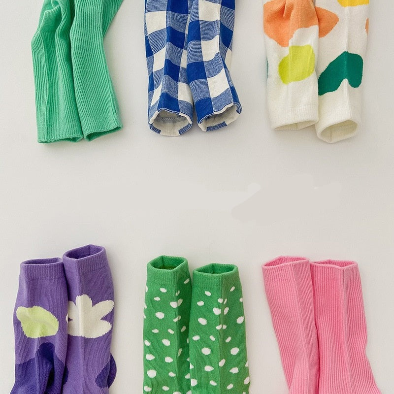 3 Pairs Wave Dot Lattice Colorful Socks