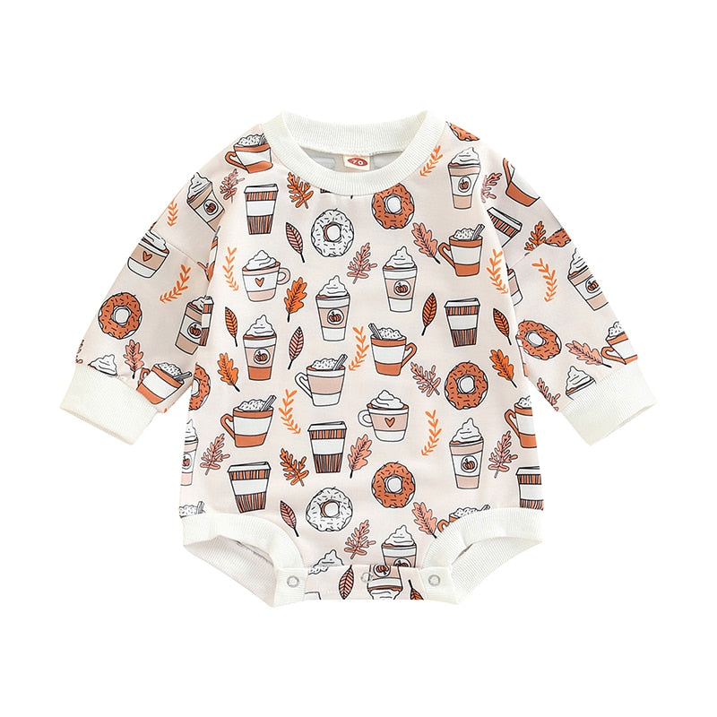 Flowers/Pumpkin/Ghost Printed Sweatshirt Romper