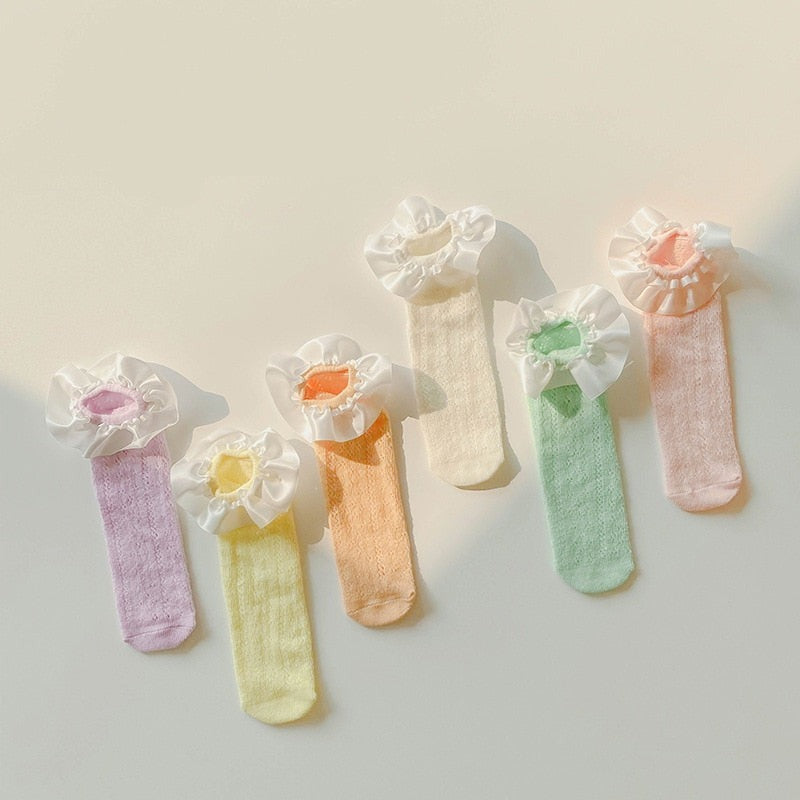 2 Pairs Candy Colored Lace Loop Mesh Socks