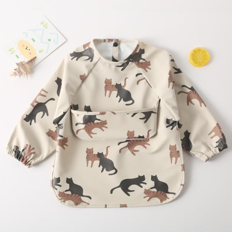 Cartoon Print Waterproof Long Sleeve Bibs