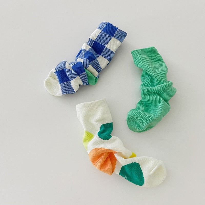 3 Pairs Wave Dot Lattice Colorful Socks