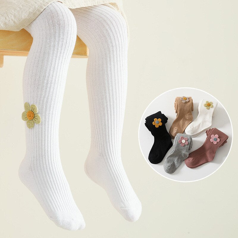 Striped Solid Knitted Floral Pantyhose