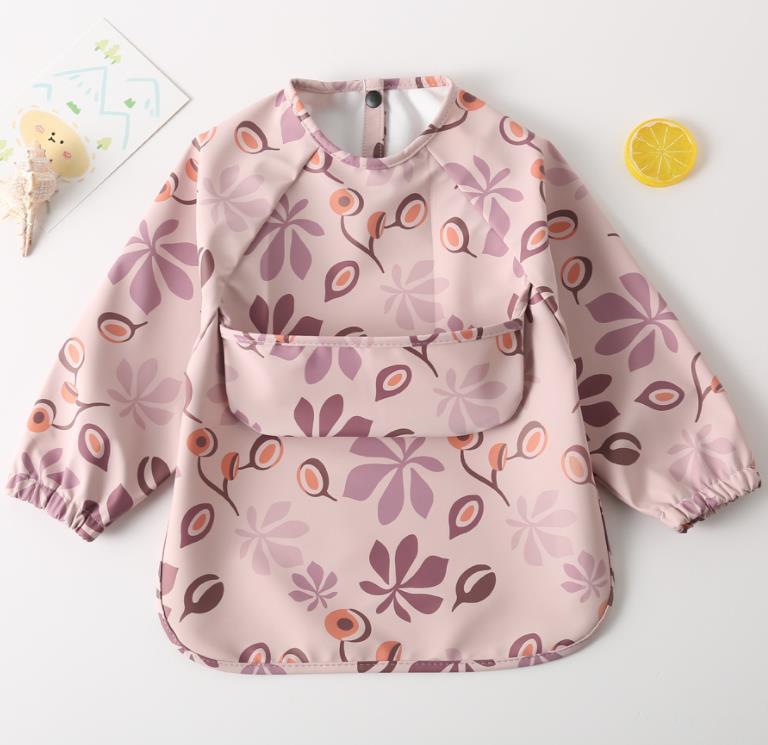 Cartoon Print Waterproof Long Sleeve Bibs