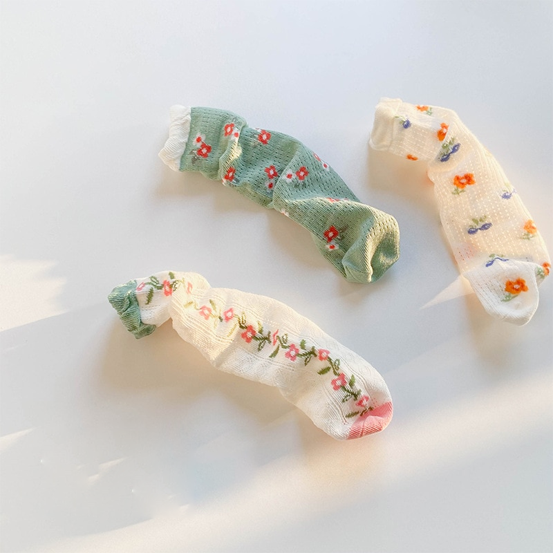 3 Pairs Candy Colors Broken Flower Socks