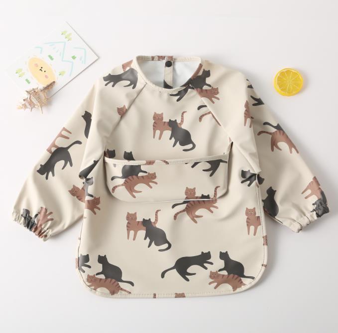 Cartoon Print Waterproof Long Sleeve Bibs