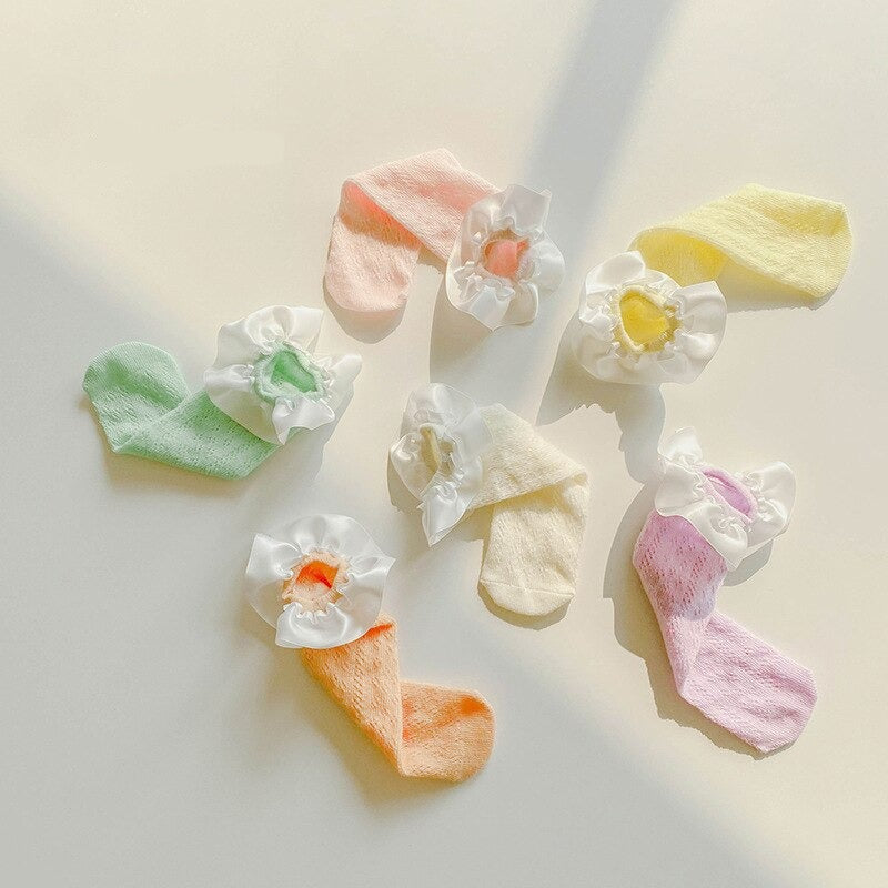 2 Pairs Candy Colored Lace Loop Mesh Socks