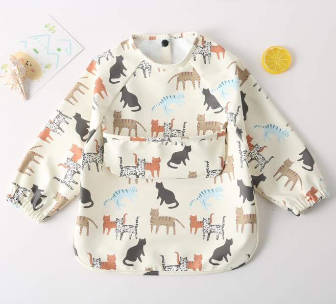 Cartoon Print Waterproof Long Sleeve Bibs