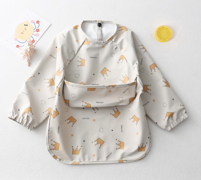 Cartoon Print Waterproof Long Sleeve Bibs
