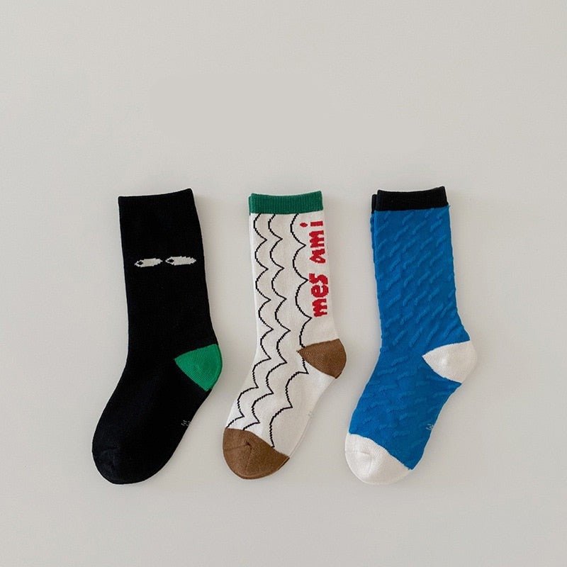 3 Pairs Wave Dot Lattice Colorful Socks