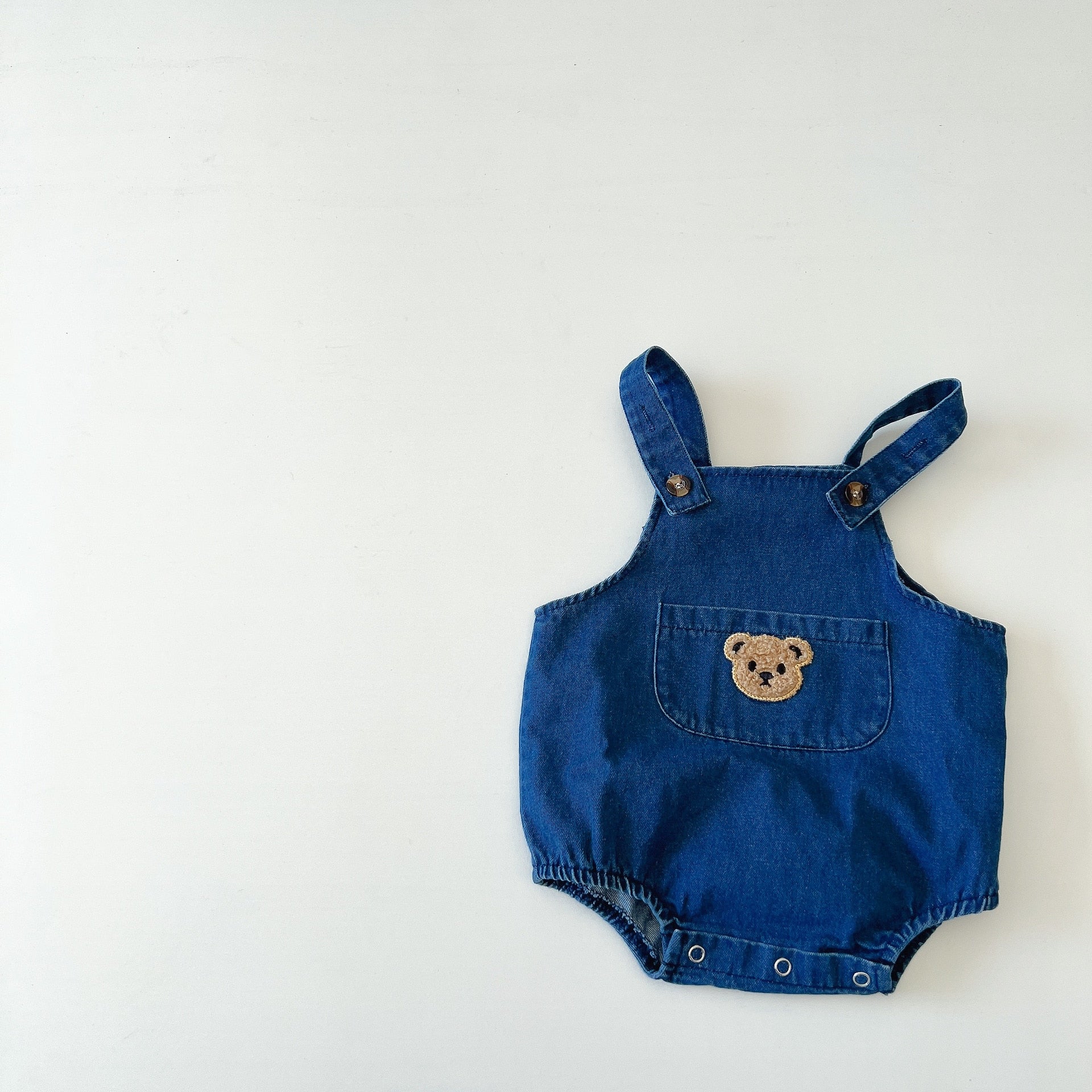 Denim Bear Romper & Striped T-Shirt Set
