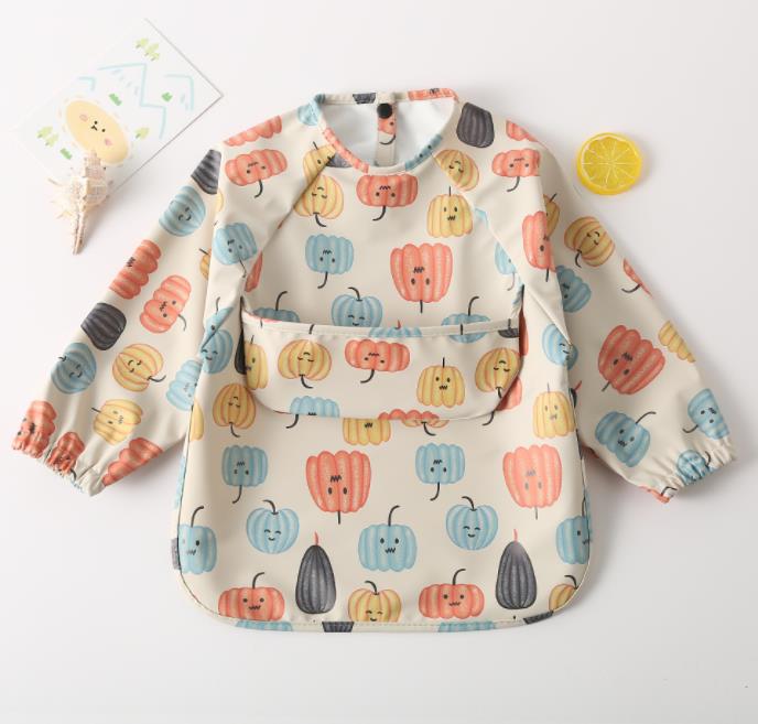 Cartoon Print Waterproof Long Sleeve Bibs