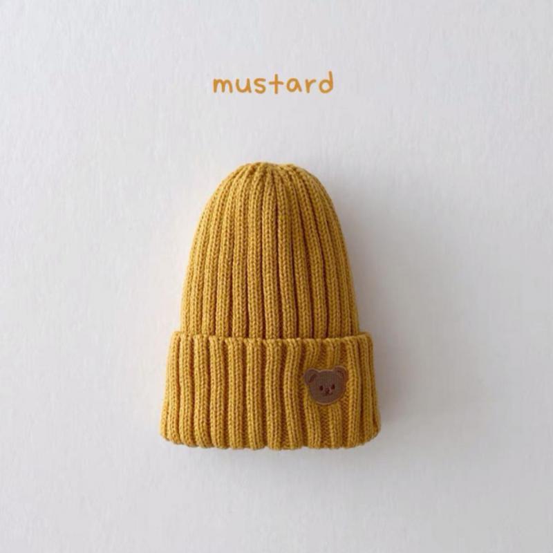 Solid Color Embroidered Bear Beanie Hat