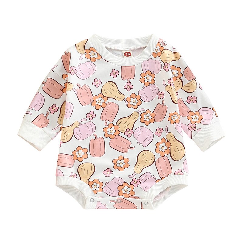 Flowers/Pumpkin/Ghost Printed Sweatshirt Romper