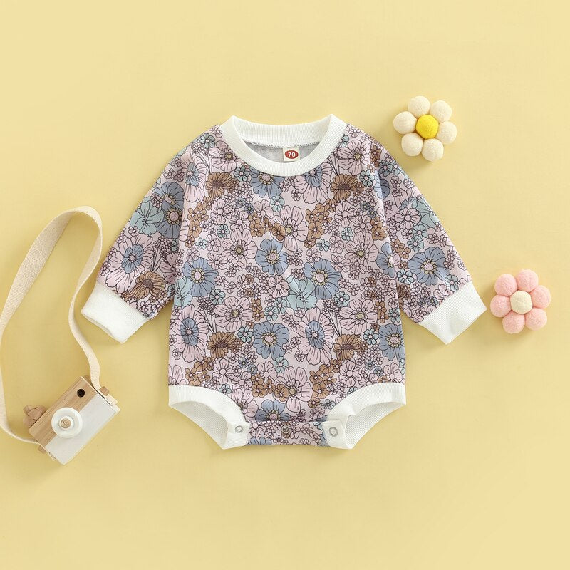 Flowers Print Long Sleeve Jumpsuit