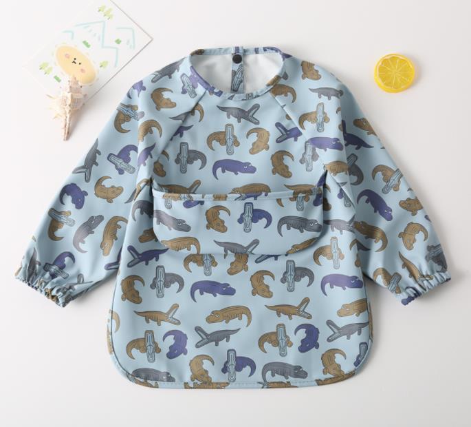 Cartoon Print Waterproof Long Sleeve Bibs