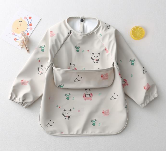 Cartoon Print Waterproof Long Sleeve Bibs