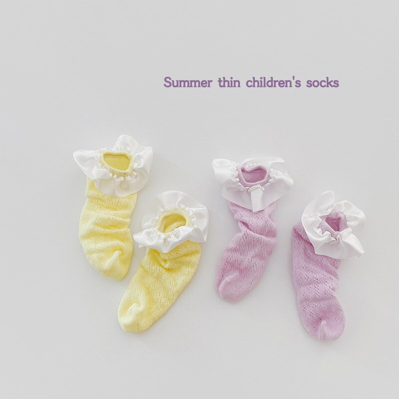 2 Pairs Candy Colored Lace Loop Mesh Socks
