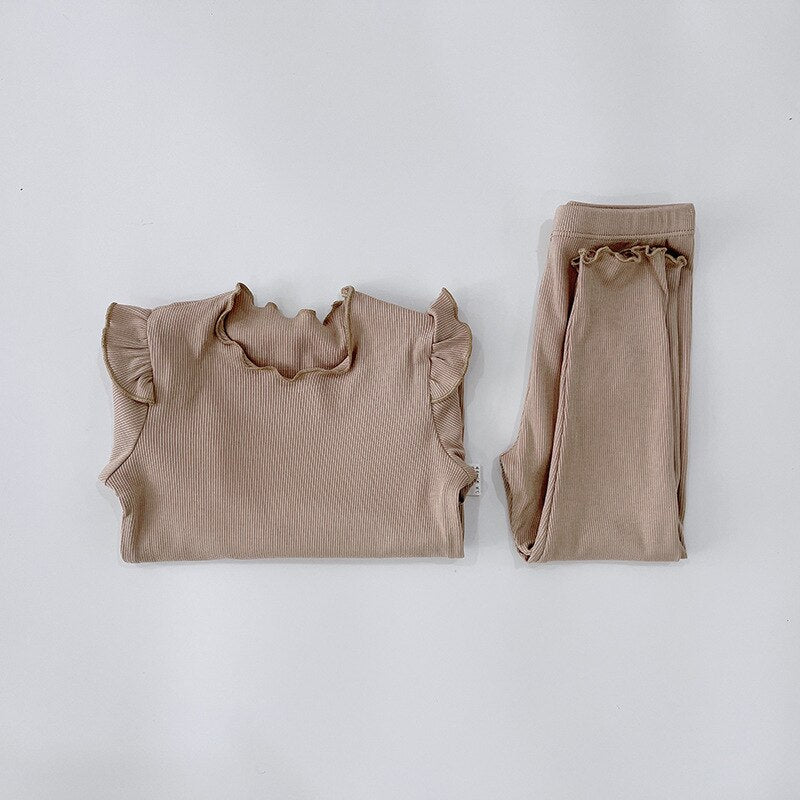 Long Sleeve Ruffle Shoulders Pajamas
