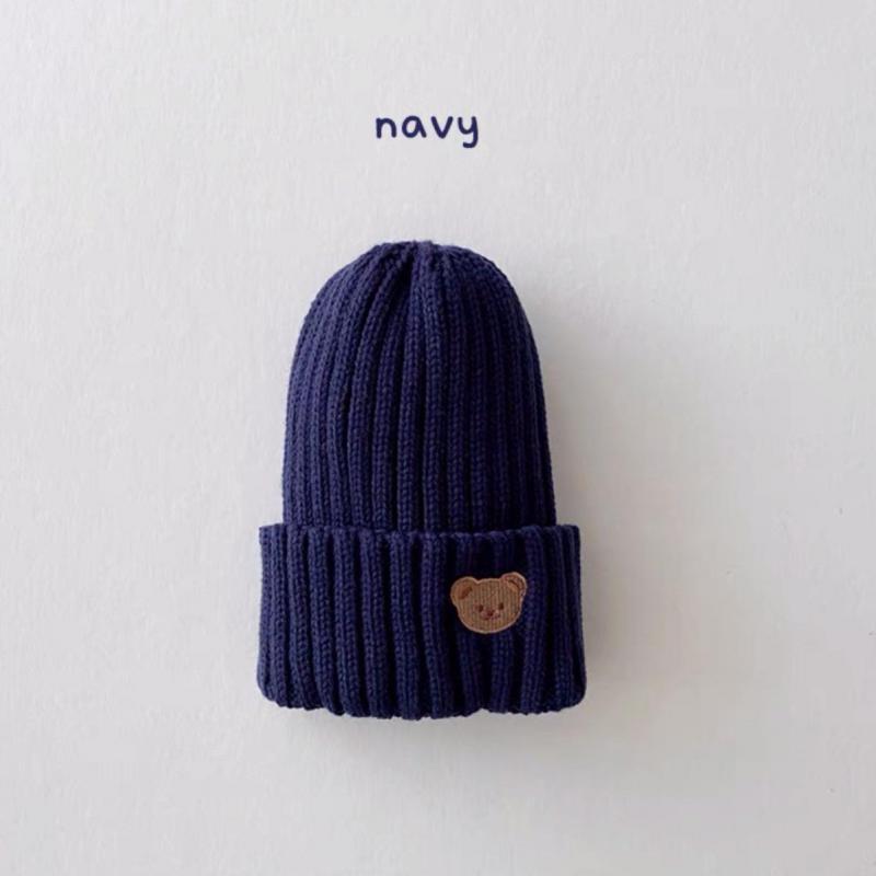 Solid Color Embroidered Bear Beanie Hat