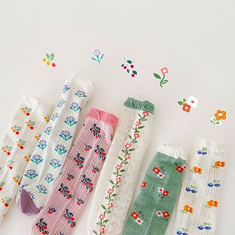 3 Pairs Candy Colors Broken Flower Socks