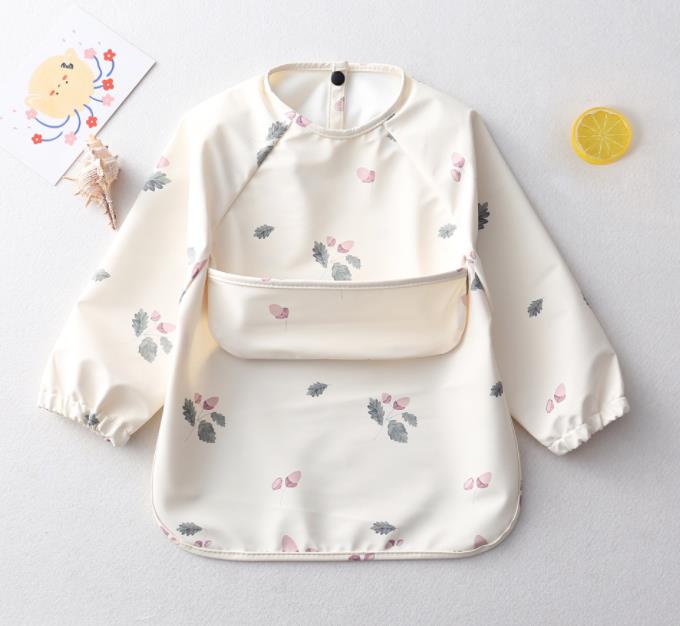 Cartoon Print Waterproof Long Sleeve Bibs