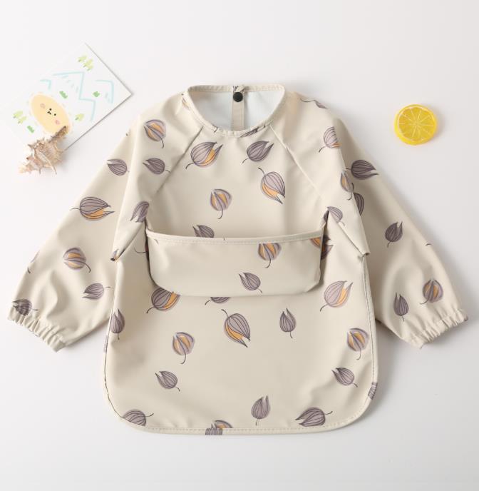 Cartoon Print Waterproof Long Sleeve Bibs