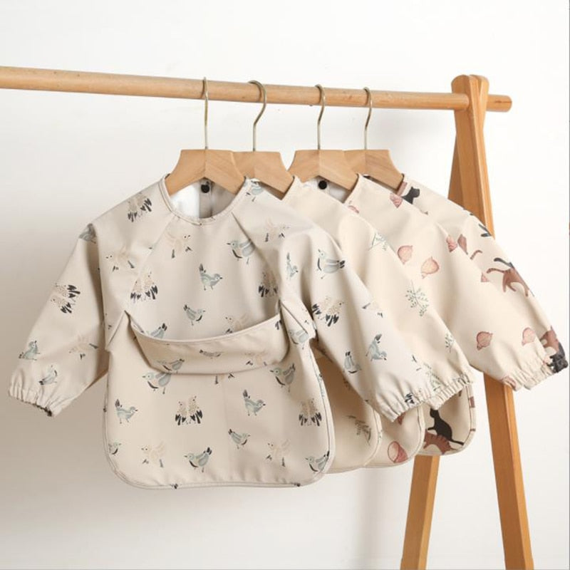 Cartoon Print Waterproof Long Sleeve Bibs
