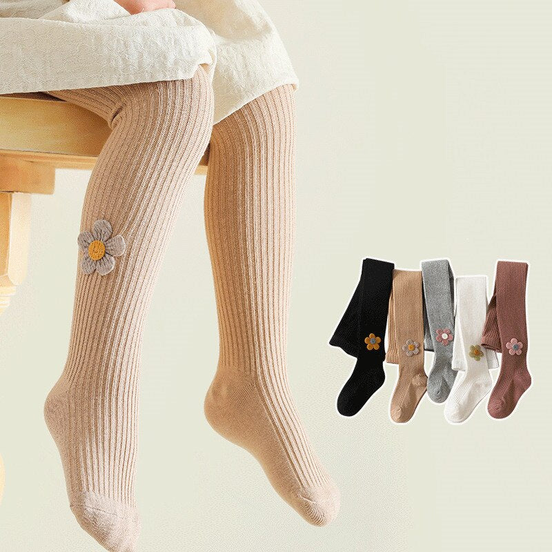 Striped Solid Knitted Floral Pantyhose