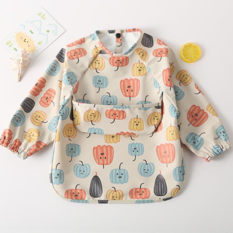 Cartoon Print Waterproof Long Sleeve Bibs