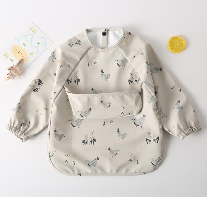 Cartoon Print Waterproof Long Sleeve Bibs