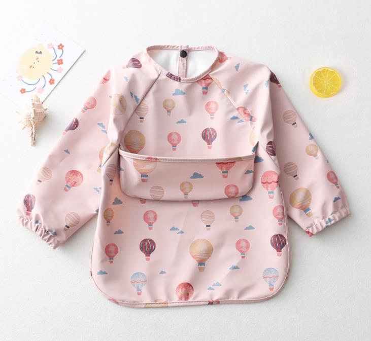 Cartoon Print Waterproof Long Sleeve Bibs
