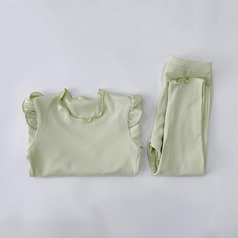 Long Sleeve Ruffle Shoulders Pajamas