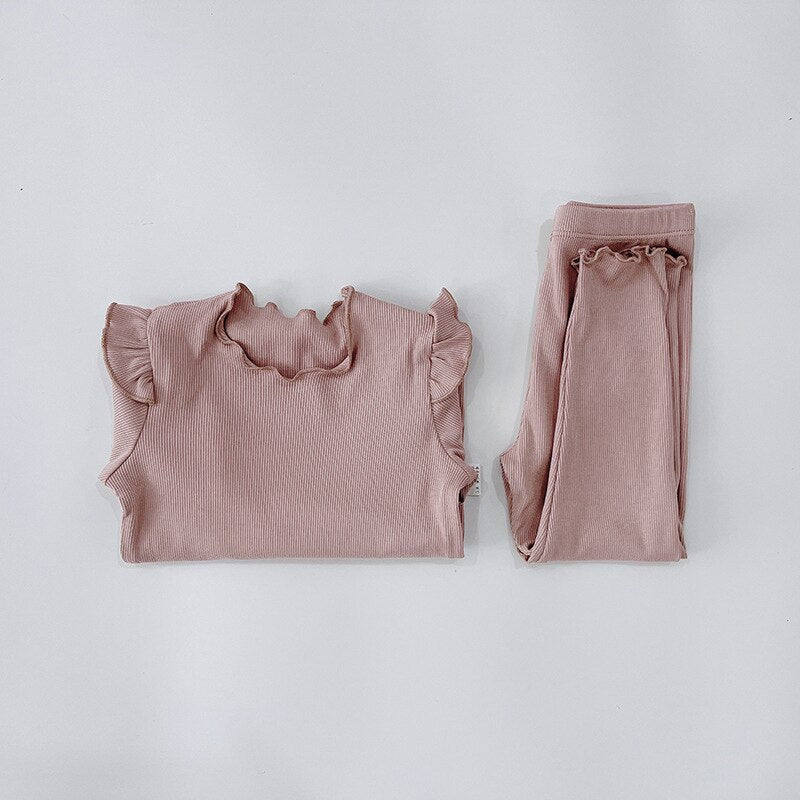 Long Sleeve Ruffle Shoulders Pajamas