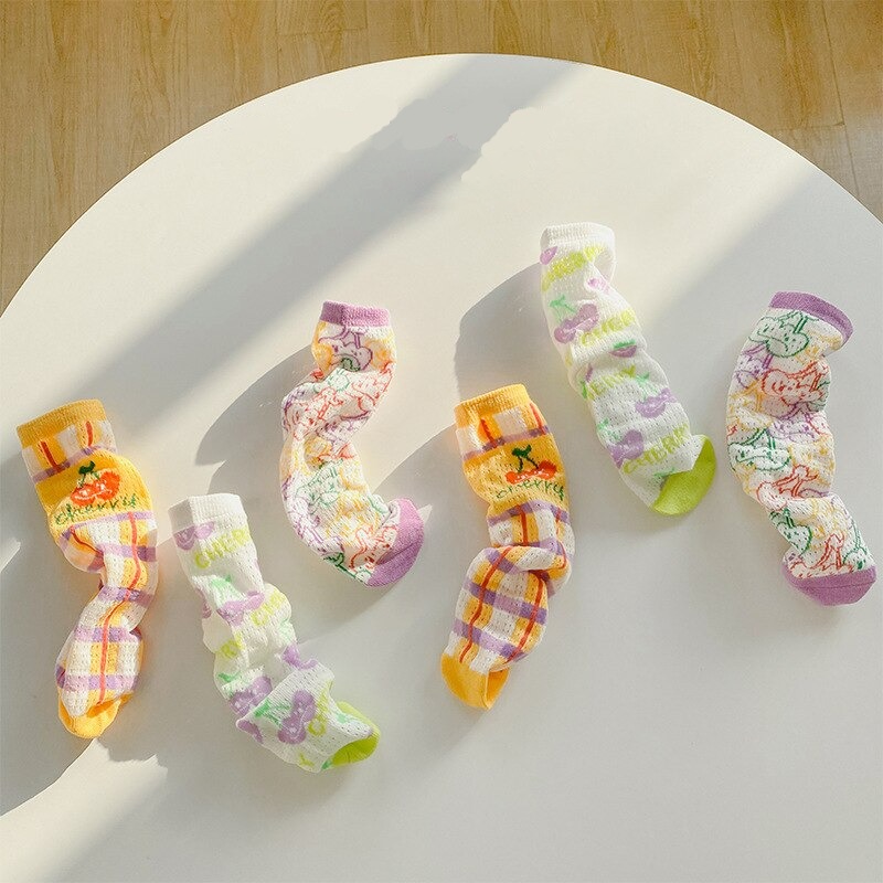 3 Pairs Candy Colors Broken Flower Socks