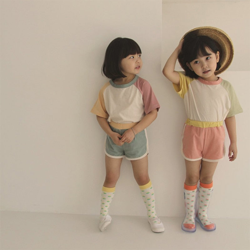 Pastel Colorblock Shorts Set