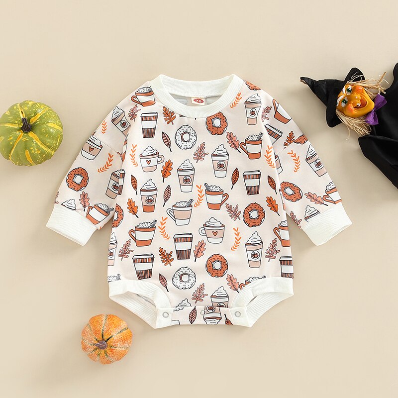 Flowers/Pumpkin/Ghost Printed Sweatshirt Romper